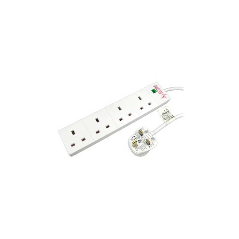 Spire Mains Power Multi Socket Extension Lead, 4-Way, 2M Cable, Surge Protected, Individually Switched