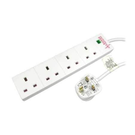 Spire Mains Power Multi Socket Extension Lead, 4-Way, 2M Cable, Surge Protected, Individually Switched