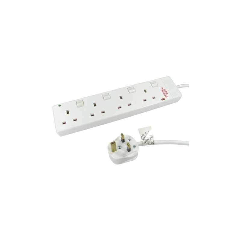 Spire Mains Power Multi Socket Extension Lead, 4-Way, 3M Cable, Surge Protected, Individually Switched