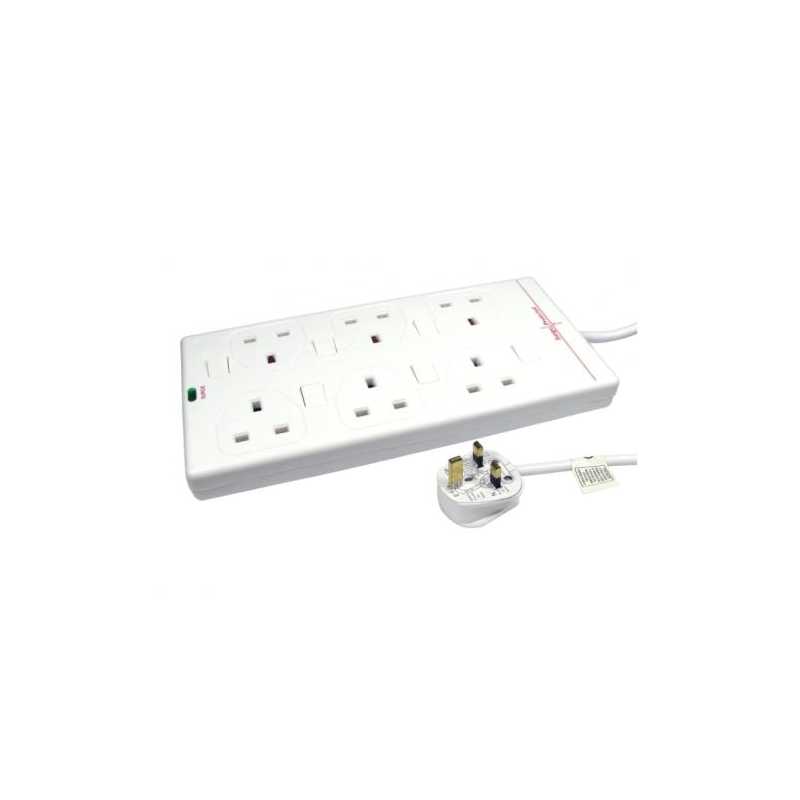 Spire Mains Power Multi Socket Extension Lead, 6-Way, 3M Cable, Surge Protected, Individually Switched