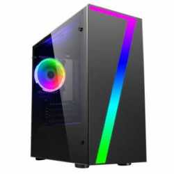 Spire Seven Micro ATX Gaming Case with Window, No PSU, RGB Fan & Front Strip with Control Button, Acrylic Side Panel