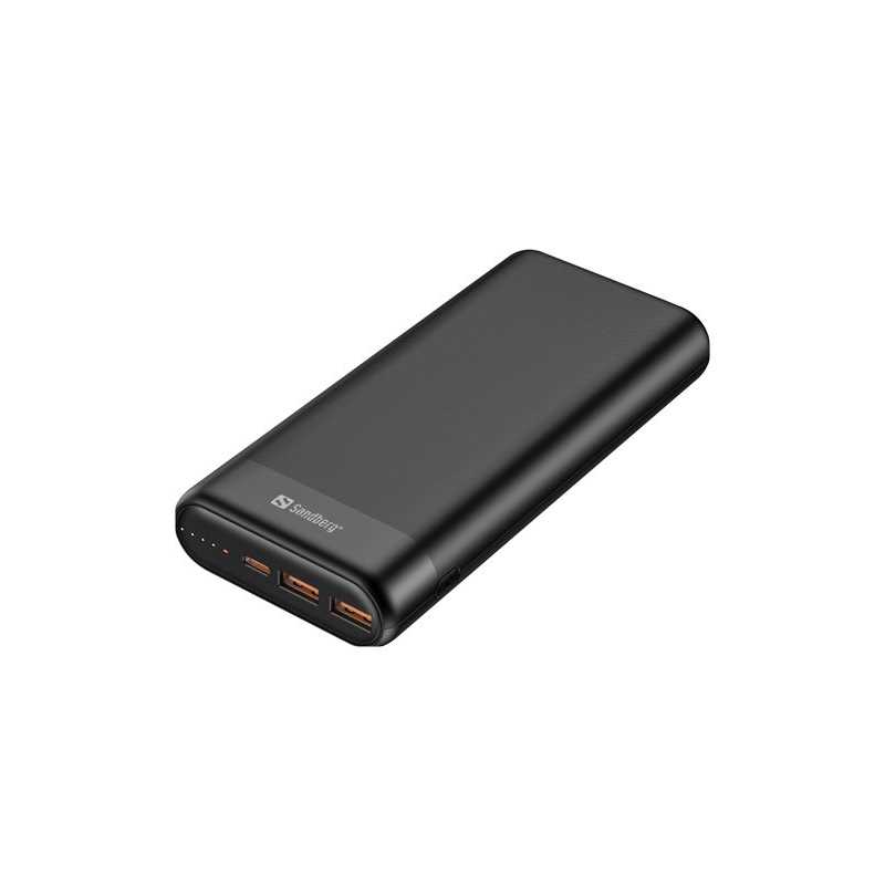 Sandberg 20000 mAh Powerbank, USB-A, QC 3.0, USB-C PD 65W Fast Charge, 5 Year Warranty