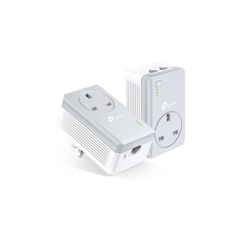 TP-LINK (TL-PA4022P KIT) AV600 10/100 Powerline Adapter Starter Kit, 2-Port, AC Pass Through