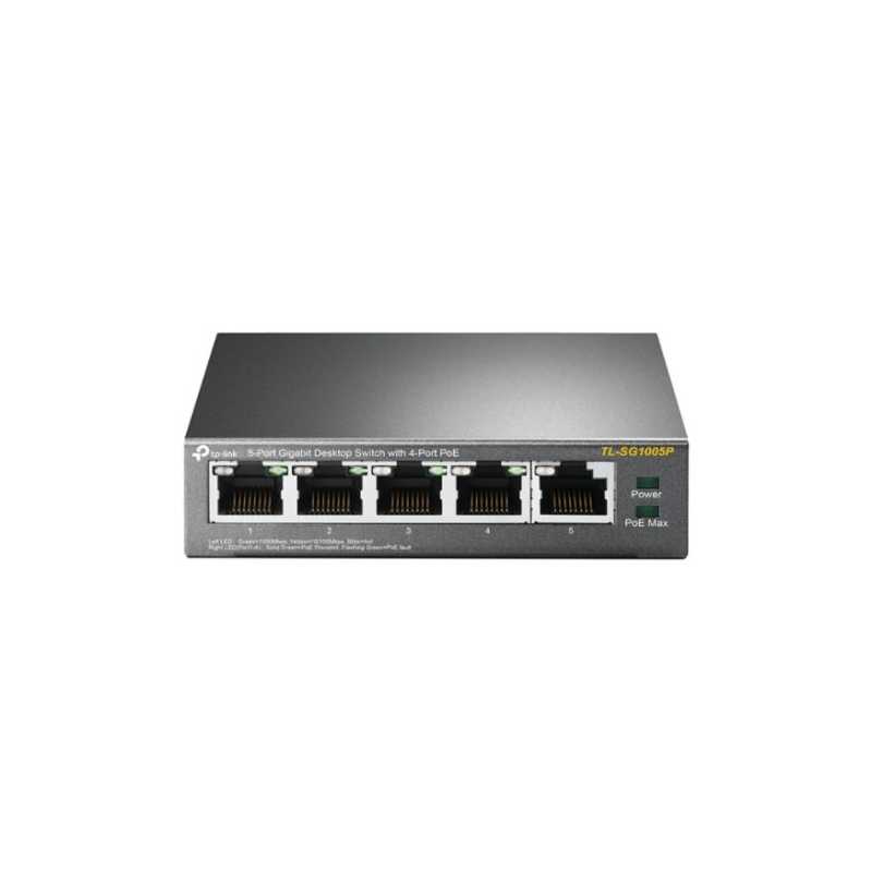 TP-LINK  (TL-SG1005P)  5-Port Gigabit Unmanaged Desktop Switch, 4 Port PoE, Steel Case