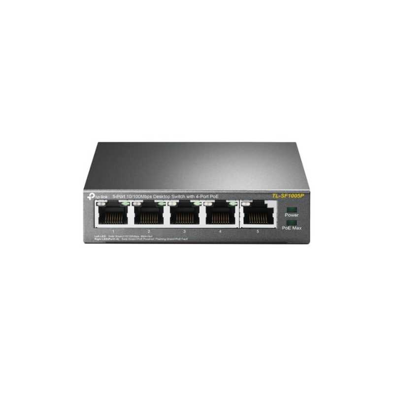 TP-LINK (TL-SF1005P) 5-Port 10/100 Unmanaged Desktop Switch, 4 Port PoE, Steel Case