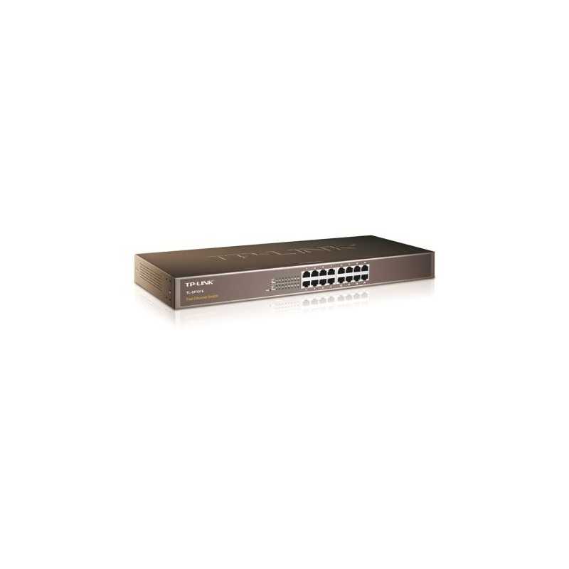 TP-LINK (TL-SF1016) 16-Port 10/100Mbps Unmanaged Rackmount Switch, 19-inch Steel Case