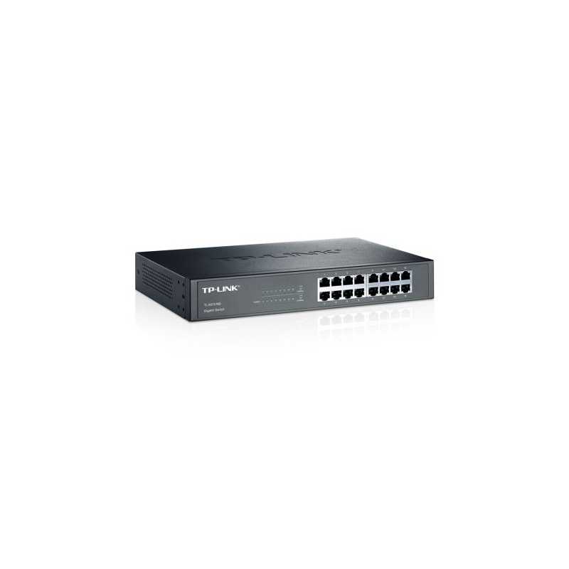 TP-LINK (TL-SG1016D) 16-Port Gigabit Unmanaged  Desktop/Rackmount Switch, Steel Case