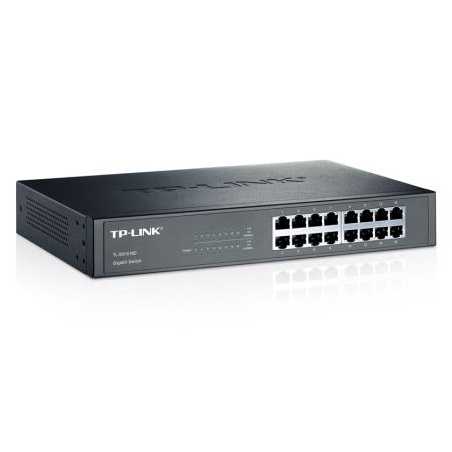 TP-LINK (TL-SG1016D) 16-Port Gigabit Unmanaged  Desktop/Rackmount Switch, Steel Case