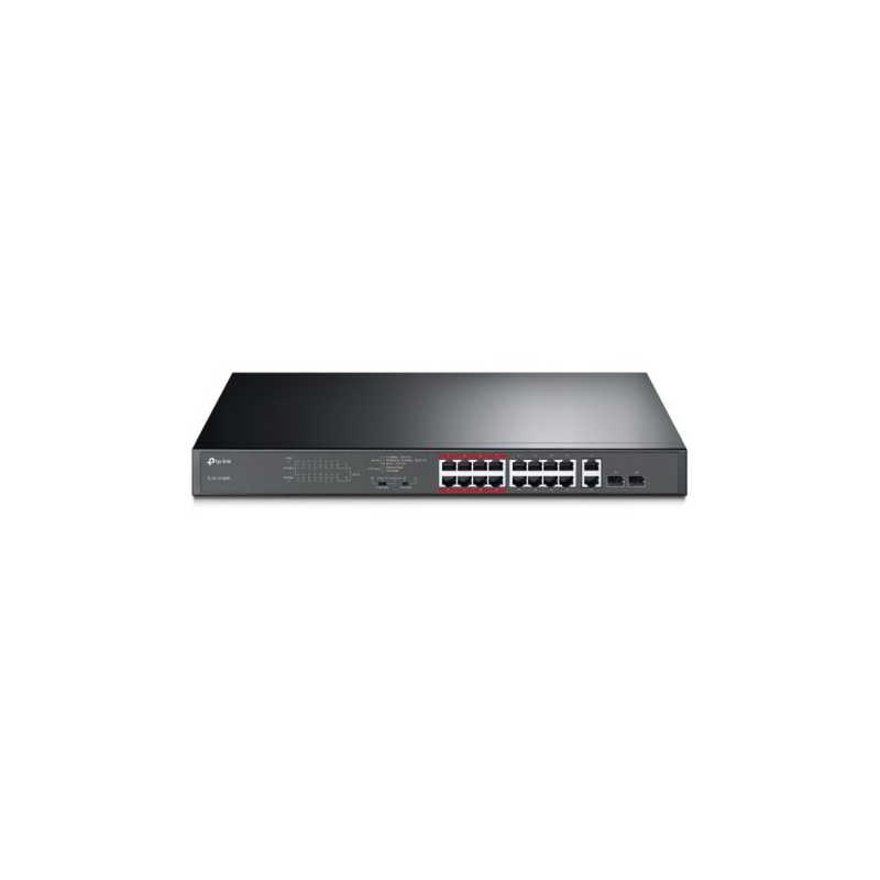 TP-LINK (TL-SL1218MP) 16-Port 10/100Mbps + 2-Port GB Unmanaged PoE Switch, 2 combo GB SFP Slots, 16-Port PoE, Rackmountable 