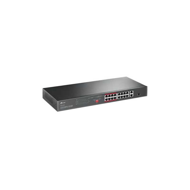 TP-LINK (TL-SL1218P) 16-Port 10/100Mbps + 2-Port GB Unmanaged Rackmount PoE+ Switch, Combo GB SFP Slot, 16-Port PoE+