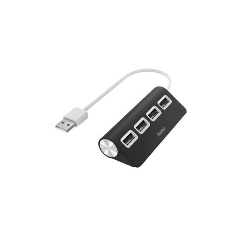 Hama External 4-Port USB 2.0 Hub, USB Powered, Black