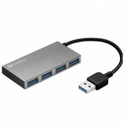 Sandberg External 4-Port USB 3.0 Pocket Hub, Aluminium, USB Powered, 5 Year Warranty