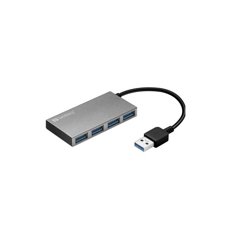 Sandberg External 4-Port USB 3.0 Pocket Hub, Aluminium, USB Powered, 5 Year Warranty