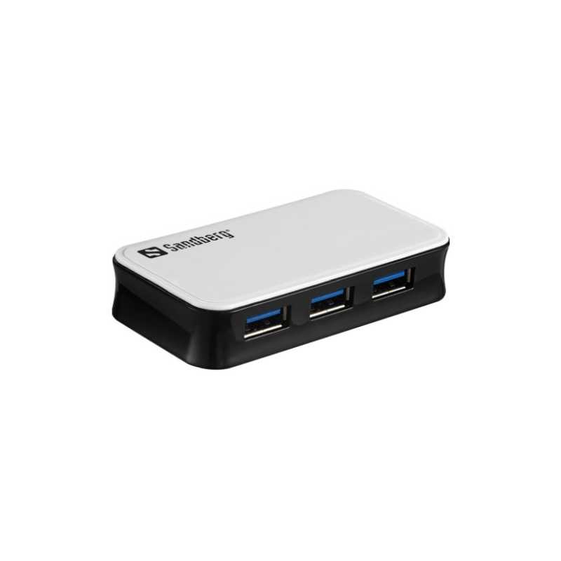 Sandberg External 4-Port USB 3.0 Hub, Overload Protection, Mains/USB Powered, 5 Year Warranty