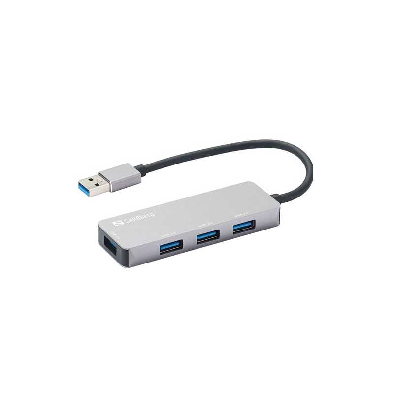 Sandberg External 4-Port USB 3.0 Pocket Hub, Saver, Aluminium, USB Powered, 5 Year Warranty