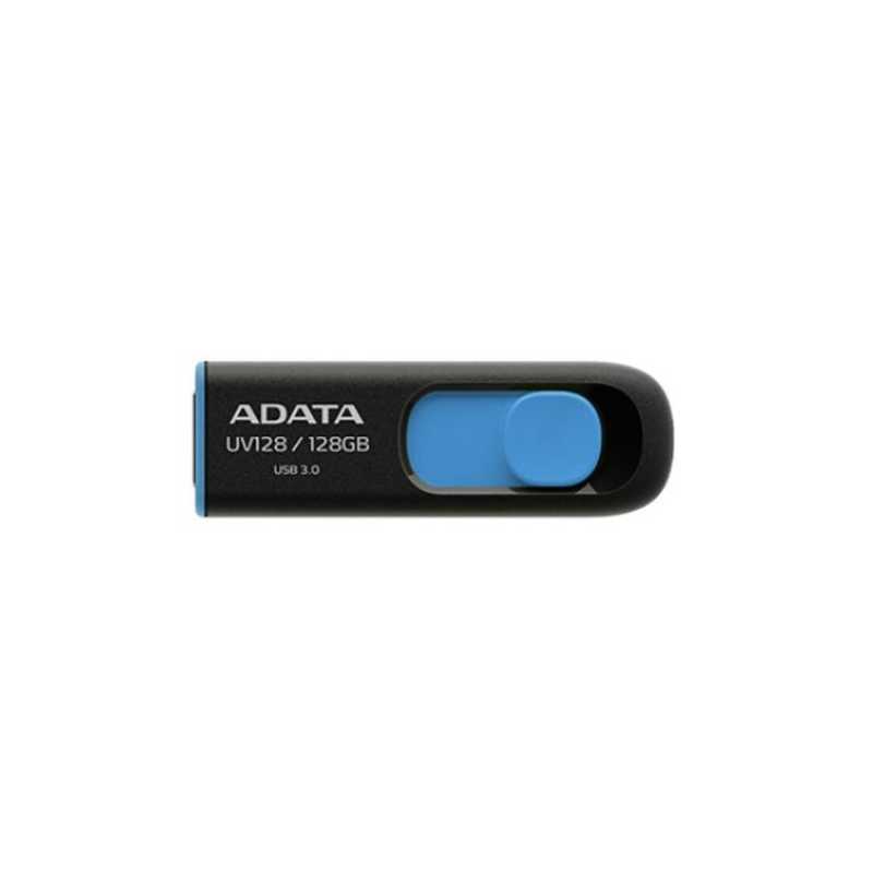 ADATA 128GB USB 3.0 Memory Pen, UV128, Retractable, Capless, Black & Blue