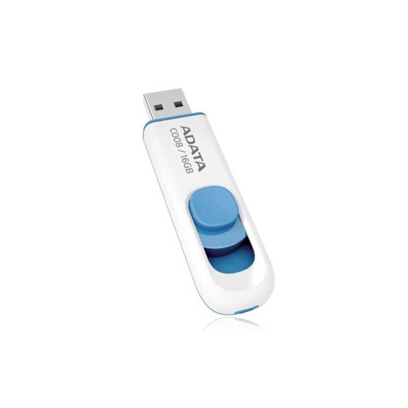 ADATA 16GB USB 2.0 Memory Pen, C008, Retractable, Capless, White
