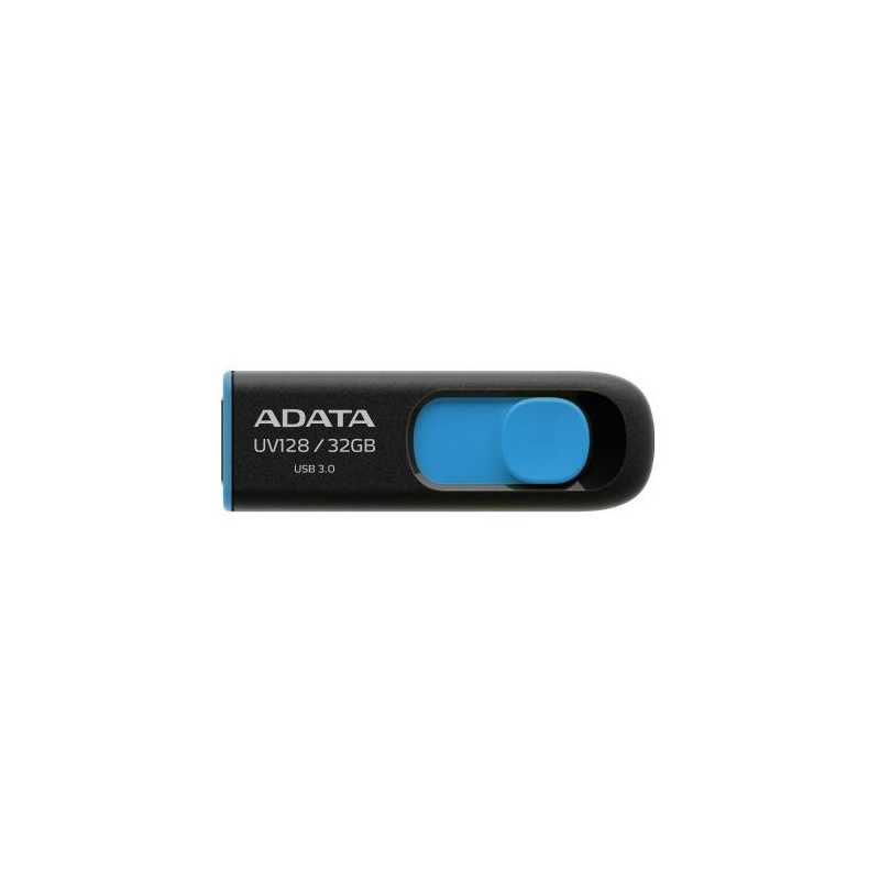 ADATA 32GB USB 3.0 Memory Pen, UV128, Retractable, Capless, Black & Blue