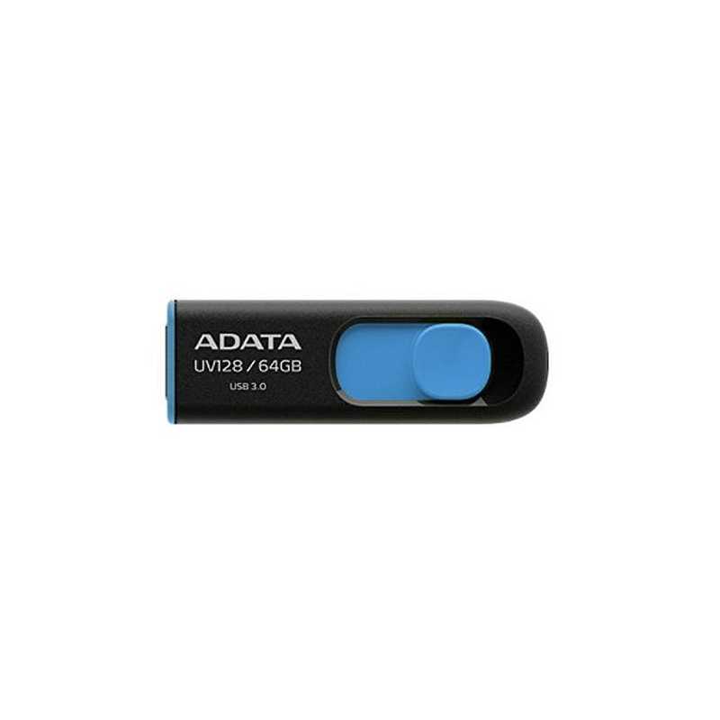 ADATA 64GB USB 3.0 Memory Pen, UV128, Retractable, Capless, Black & Blue