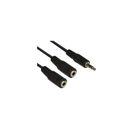 VCOM 3.5mm (M) Stereo Jack to 2 x 3.5mm (F + F) Stereo Jack Splitter 0.2m Black Retail Packaged Cable