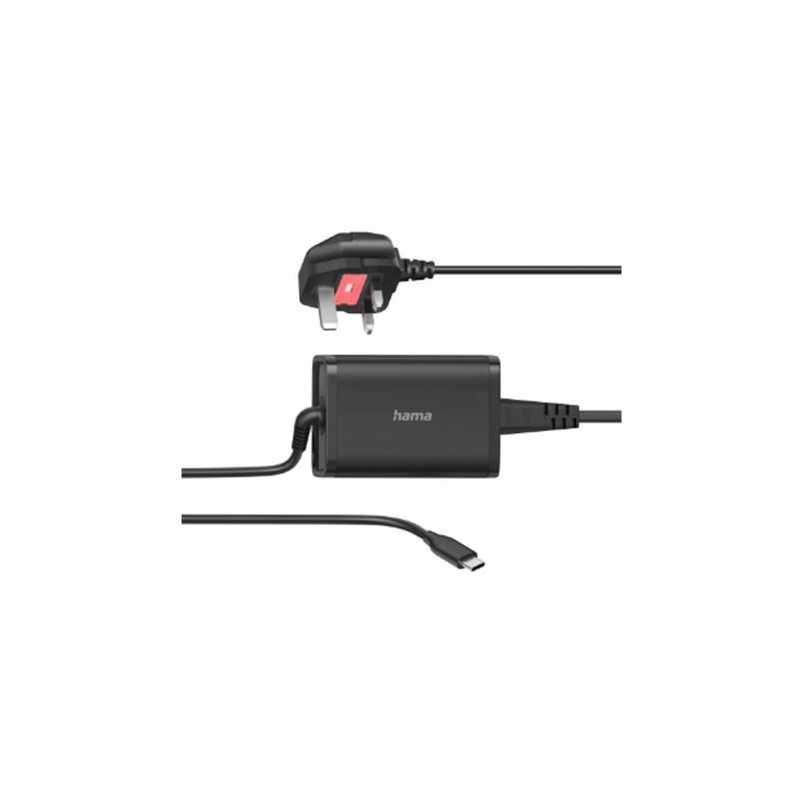 Hama Universal USB-C Notebook PSU, Power Delivery (PD), 5-20V/65W, Auto Select, Hook & Cable Tie