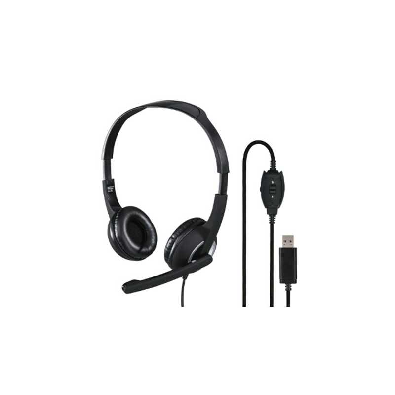 Hama HS-USB250 Lightweight Office Headset with Boom Microphone, USB, Padded Ear Pads, Inline Controls