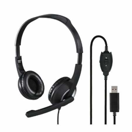 Hama HS-USB250 Lightweight Office Headset with Boom Microphone, USB, Padded Ear Pads, Inline Controls