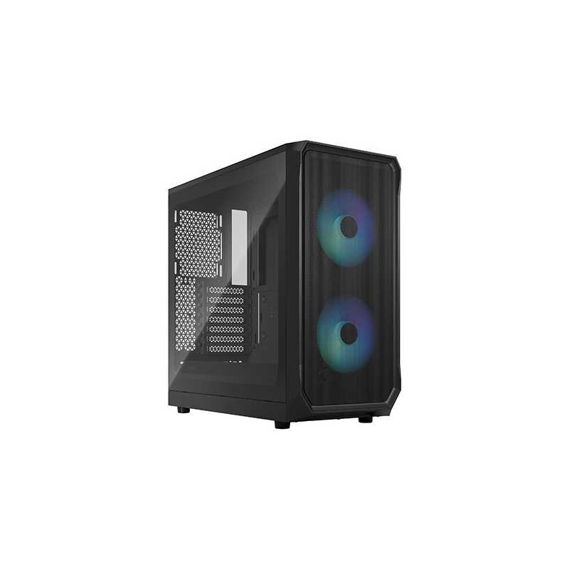 Fractal Design Focus 2 RGB (Black TG) Gaming Case w/ Clear Glass Window, ATX, 2 RGB Fans, RGB controller, Mesh Front, Innovative