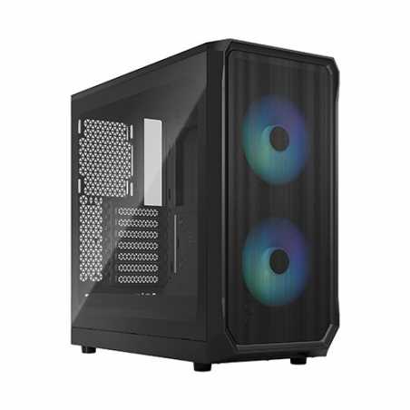 Fractal Design Focus 2 RGB (Black TG) Gaming Case w/ Clear Glass Window, ATX, 2 RGB Fans, RGB controller, Mesh Front, Innovative