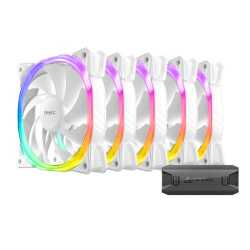 Antec Fusion 12cm PWM ARGB Case Fan x5, Hydraulic Bearing, 16 LEDs, Anti-Vibration, Up to 2000 RPM, White, ARGB/PWM Controller