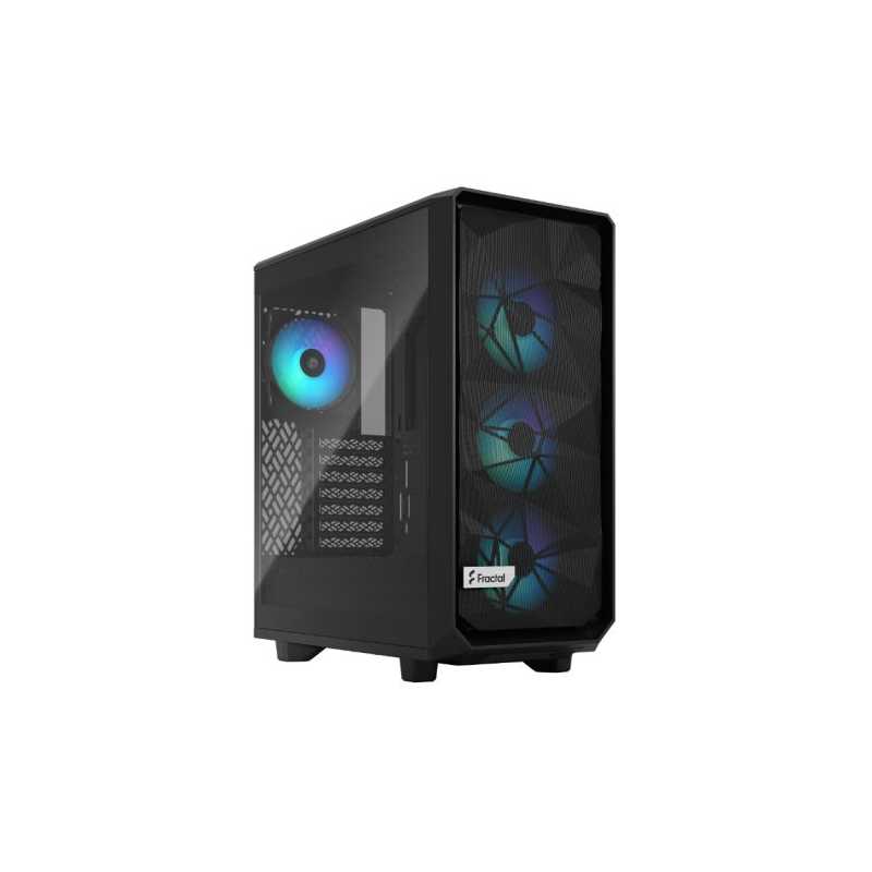 Fractal Design Meshify 2 Compact Lite RGB (Black TG) Gaming Case w/ Light Tint Glass Window, ATX, Angular Mesh Front, 4 RGB Fans