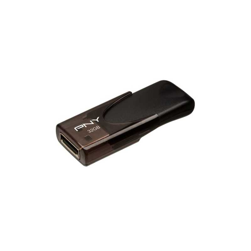 PNY 32GB USB 2.0 Memory Pen, Attache 4, Capless Sliding Design, Key Ring, Black