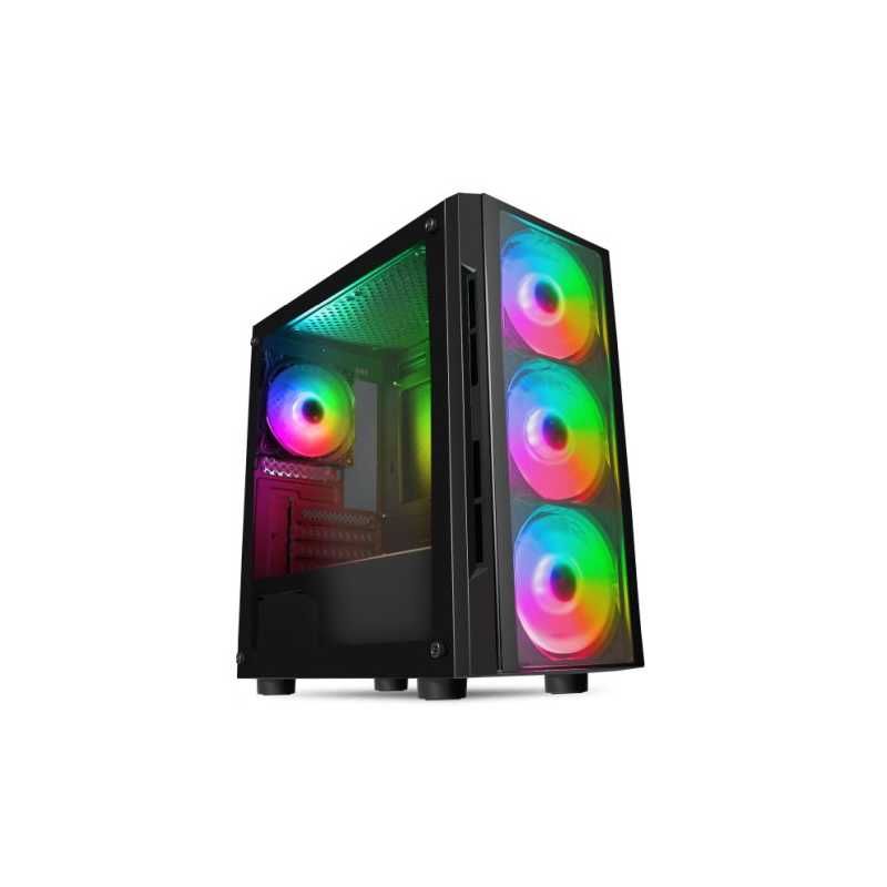 Spire Flash RGB Gaming Case w/ Glass Side & Front, Micro ATX, 4 ARGB Fans, LED Control Button