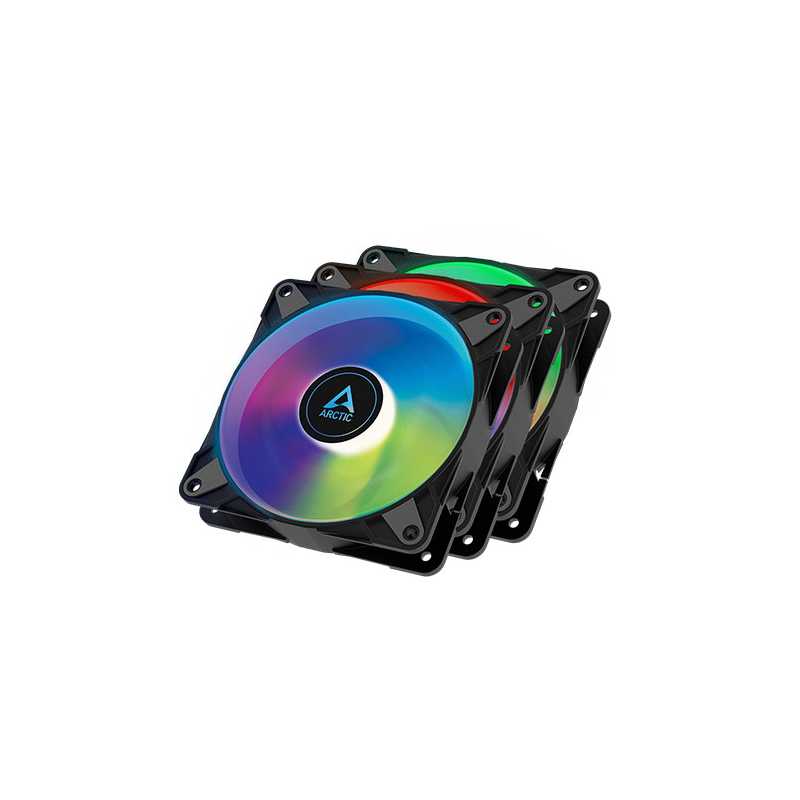 Arctic P12 12cm Pressure Optimised PWM PST ARGB 0dB Case Fans x3, Fluid Dynamic, 12 LEDs, 0-2000 RPM