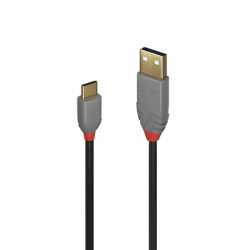 LINDY 36887 Anthra Line USB Cable, USB 2.0 Type-A (M) to USB 2.0 Type-C (M), 2m, Black & Red, Supports Data Transfer Speeds up t