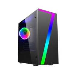 CiT Seven Micro Tower 2 x USB 2.0 Acrylic Side Window Panel Black Case with RGB LED Lighting & Fan