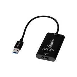 LINDY 43235 Video Capture Device, HDMI (F) to USB 3.0 Type-A (M), 0.2m Adapter, Black, Capture Video & Audio from a HDMI Source 