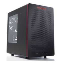 Riotoro CR280 SFF Gaming Case with Window, Mini ITX, No PSU, 2 x 12cm Fans, Large GPU & PSU Support, Black & Red