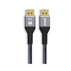 Prevo DP14-2M DisplayPort Cable, DisplayPort 1.4 (M) to DisplayPort 1.4 (M), 2m, Black & Grey, Supports Displays up to 8K@60Hz, 