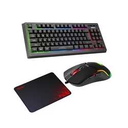 Marvo Scorpion CM310-UK 3-in-1 TKL Gaming Bundle, Keyboard, Mouse and Mouse Pad, Wired USB 2.0, 3 Colour Backlit, Multimedia, An