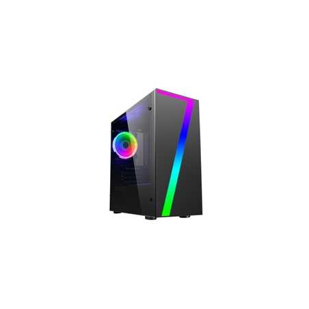 CiT Seven Micro Tower 2 x USB 2.0 Acrylic Side Window Panel Black Case with RGB LED Lighting & Fan