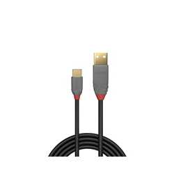 LINDY 36886 Anthra Line USB Cable, USB 2.0 Type-A (M) to USB 2.0 Type-C (M), 1m, Black & Red, Supports Data Transfer Speeds up t