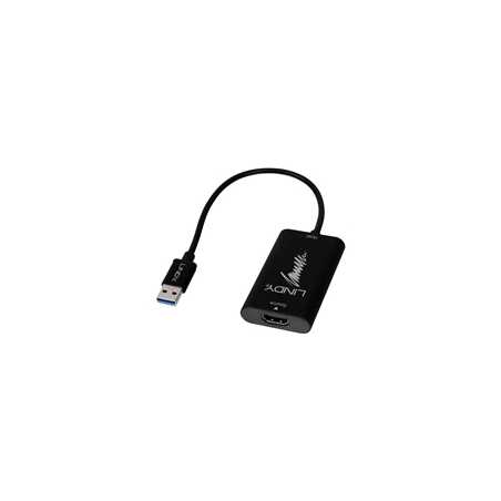 LINDY 43235 Video Capture Device, HDMI (F) to USB 3.0 Type-A (M), 0.2m Adapter, Black, Capture Video & Audio from a HDMI Source 