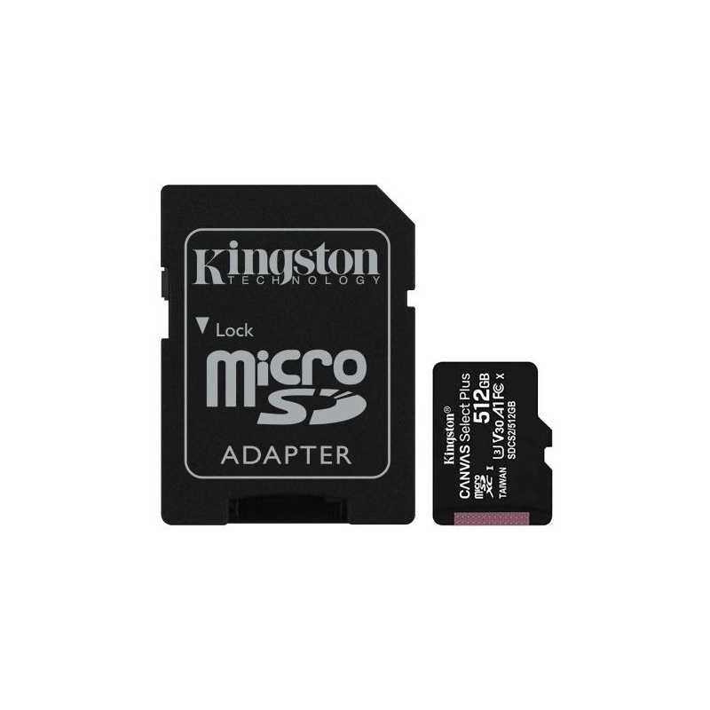 Kingston 512GB Canvas Select Plus Micro SD Card with SD Adapter, UHS-I Class 10 with A1 App Performance