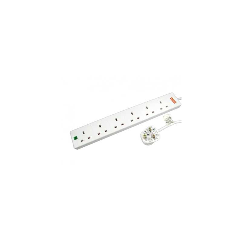 TARGET RB-05M06SPD UK Power Extension, 5m, 6 UK Ports, White, 13 Amp Fuse, Surge Protection, Status LED