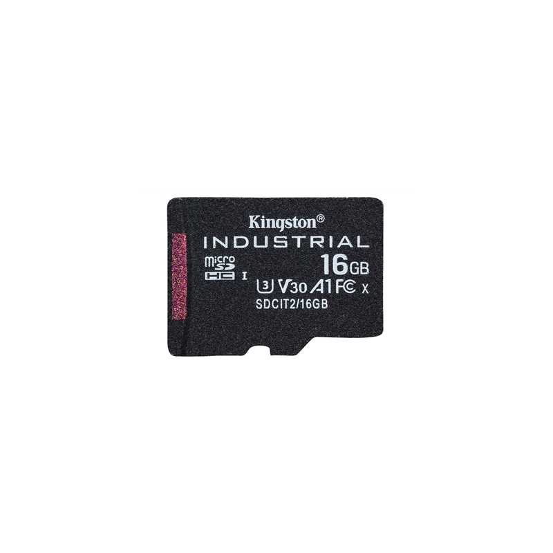 Kingston SDCIT2/16GB Industrial Micro SD Flash Memory Card, 16GB, Class U3 V30 A1, UHS-I U1, Retail Packed