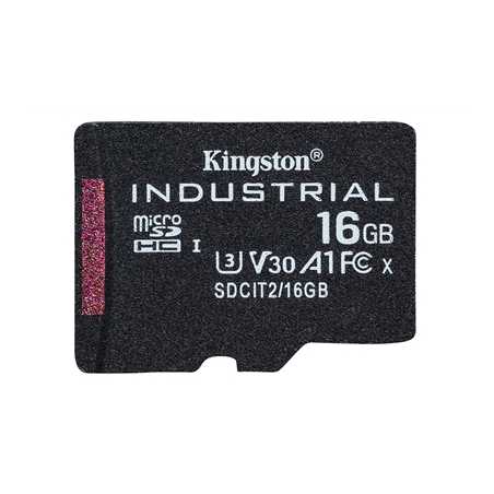 Kingston SDCIT2/16GB Industrial Micro SD Flash Memory Card, 16GB, Class U3 V30 A1, UHS-I U1, Retail Packed