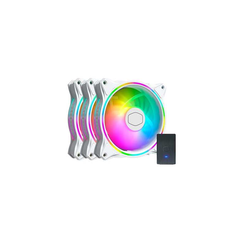 COOLER MASTER SickleFlow 120 ARGB White Edition 3-in-1 Fan Pack, 120mm, 1800RPM, 4-Pin PWM Fan & 3-Pin ARGB Connectors, New Blad