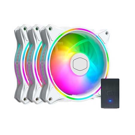 COOLER MASTER SickleFlow 120 ARGB White Edition 3-in-1 Fan Pack, 120mm, 1800RPM, 4-Pin PWM Fan & 3-Pin ARGB Connectors, New Blad