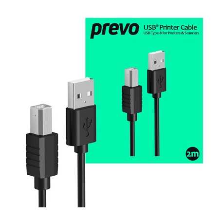 Prevo USBA-USBB-2M USB Printer Cable, USB 2.0 Type-A (M) to USB 2.0 Type-B (M), 2m, Black, 480Mbps Transmission Rate, Suitable f